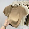 Frauen T Shirts Rundhals Breit Gestreiften Kurzarm Stricken Pullover T-shirt 2023 Herbst Temperament Cropped Top Frauen