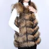 Pelliccia sintetica da donna Maomaokong Cappotto reale di procione naturale Gilet da donna Lunghezza media Cappotto invernale caldo di lusso da donna Top Vest 231212