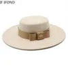 Jesienne zimowe francuskie panie białe Bownot Flat Top Fedora Hat 10cm Brim Bankiet Elegancki czapka czapka ślubna czapka 220524336L