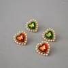 Boucles d'oreilles pendantes en forme de papillon rouge et vert, doux, incrusté de perles, rétro, Simple, tempérament