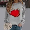 Kvinnors hoodies fashionabla runda nacke casual valentins dag kärlek tryck långärmad topp tröja jogging passar kvinnor petite bindning