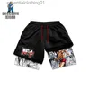 Herrshorts anime baki hanma gym shorts män manga tryck träning snabb torr löpning korta byxor sommar mesh strand sport tröjor l231212