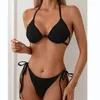 Kvinnors badkläder baddräkt Push Up Bikini Set Solid Black Red Cut Out Underwire Bikinis 2024 Beach Bathing Suit Tie Side Thong