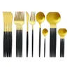 Flatvaruuppsättningar 24st Black Gold Matte Middagsbidrag Set rostfritt stål Tabeller Hem Lnife Fork Spoon Diskmaskin Safe1224U