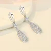 Hoop Earrings Shiny Zircon Water Droplet Women Light Luxury Long 925 Sterling Silver Earring Jewelry Lady Party Accessories KOFSAC