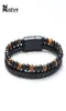 Trendiga herrarmband Natural Lava Tiger Eye Braslet Double Layer Leather Braclet Hiphop Punk Brazalete Present For Men Bileklik3369943