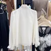 Kvinnors blusar WDMSNA 2023 Autumn Korean Fashion Chiffon Shirt Women Lace Up Bow Design Studded Diamonds Long Sleeve Blusa Top