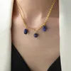 女性の絶妙なネックレス天然lapisラズリアゲートペンダントチタンスチールネックレスメッキ18Kゴールドファッションジュエリーギフト