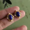 Stud Earrings Santorini Sunset Blue Pearl 2023 Lapis Lazuli Vintage Style Classical