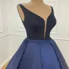 Party Dresses Elegant Evening Satin Navy Blue Ball Gowns V Neck Sleeveless Formell Special Endan Prom Custom Made