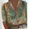 Kadın bluzları kadınlar vintage desen baskı bluz gömlek yaz ofis moda v yaka kazak üstleri bayanlar 2023 gündelik yarım kollu gevşek