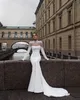 Wunderschöne Birnen Pailletten Meerjungfrau Brautkleider High Neck Langarm Schloss Brautkleid Splice Satin Vestidos De Novia