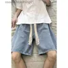 Herren Shorts Wide Bein Baggy Denim Shorts Herren Sommer dünne feste Farbe lässig losen lockere einfache Knie-Länge 5-Punkte-Hosen Dr. Gerade Shorts L231212