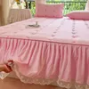 Mattress Pad Pink Cover for Girls Room Lace Bed Skirt with Elastic Band Embroidered Style Fitted Sheet Pillowcase Need Order 231211