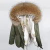 Trenchs de femmes Marque 2023 Automne Hiver Veste Manteau Femmes Armée Vert Véritable Grand Col De Fourrure De Raton Laveur Épais Doublure Chaude