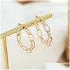 Hoop Huggie Hoop Hie Gold Sier Color Hollow Metal Chain Earring for Women Girl Vintage Simple Irregar Geometric Round Circle Jewelry Dhnlp