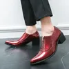 SURET Buty włoscy luksusowe mężczyźni czerwony spiczasty ślub buty na buty wysokie obcasy Patentowa skóra dla Oxford Formal Designer