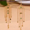 Dangle Earrings Auspicious Clouds Tassel For Women Ancient Gold Craft Vintage Green Crystal Drop Earings Court Style Jewelry