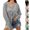 Blusas de mujer de manga larga con solapa de lentejuelas a la moda, Color sólido, Tops informales para mujer, túnicas con botones para camisas