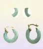 Natural Light green Jade 18K GP yellow Gold Hoop Earrings015563573