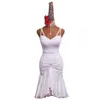 Stage Wear Summer Latin Dance Robe Femme Haut de gamme Strass Frange Blanc Compétition Samba Salsa Rumba Show Costume