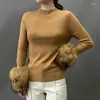 Women's Sweaters 2023 Lady Winter Warm Sweater High Elastic With Real Raccoon Fur Cuff Women Clothing Detachable Pullover