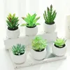 Decorative Flowers 1Pc Artificial Succulent Plants Bonsai PVC Plant Ceramic Flower Pot Home Living Room Desktop Decoration