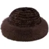 Berets Fashion Women Winter Real Mink Hair Weave Hats Genuine Fur Knit Cap Outdoor Warm Hat Elastic Soft Fluffy Natural