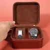 Watch Boxes Vintage PU Leather 2 Slot Soft Lining Storage Box Jewelry Case