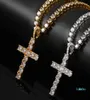 Shining Diamond Stone Cross Pendants Halsband smycken Platinum Platerade män Kvinnor Älskar Par Par Religiösa smycken9498487