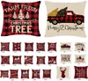 Federe per cuscini natalizi Lino Buffalo Check Alberi di Natale Camion e renne Federa scozzese rossa Decorazioni natalizie Copricuscini7373668