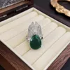 Fedi nuziali Zircone Goccia d'acqua Anello con smeraldo regolabile a doppio strato per le donne Gioielli di moda a mano con dito indice di qualità elegante di lusso