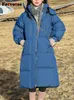Płaszcze damskie Fotvotee Fotvotee Zimowy płaszcz Kobiet puffer kurtka Vintage Streetwear z maską zagęszcza ciepło parkas swobodny elegancki długi długi
