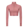 LL Women Zip Jackets Women Short Crop Jacket Top Run Sports Jacket Hole Hole Long Long Stand-Up jack