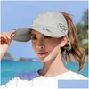 Wide Brim Hats Wide Brim Hats Womens Sun Hat Empty Top Visor Retractable Big Elastic Golf Female Summer Breathable Sweat Absorbent Bea Dhnmi