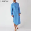 Mäns Robes Men's Robes Men's Sleep Robes Solid Color Cotton Long Sleeve Comfort Leisure Homewear O Neck Nightgown Mens Bathrobes Incerun S-5XL 7 231212