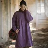 Kvinnors dike rockar Johnature Women Chinese Style Linen Pullover Parkas o-hals långärmad varm 2023 vinter plus bomullsfast färg