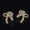 Boucles d'oreilles à clous en Zircon pour femmes, bijoux assortis avec bobine de moustique, Clip d'oreille Micro-incrusté, nœud papillon, vente en gros