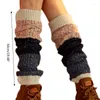 Women Socks Winter Chunky Twist Cable Knit Japanese Triple Colorblock Stitching Boot Cuffs Cover Faux Wool Warm 37JB