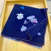 Scarves 135CM Natural Silk Wool Scarf Women Hand Rolled Floral Horse Print Square Wraps Bandana Big Hijab Female Foulard Shawl