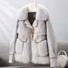 Frauen Pelz Winter Pelz Mantel Frauen 2023 Mode Lose Parker Jacke Mantel Kragen Tasche Zipper 3XL Beige Oberbekleidung Weibliche