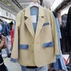 Kadın Suits Khaki Siyah Denim Patchwork Blazer Ceket Kadınlar Büyük Cep Çift Kelime Çifte Out Giyim Kadın Kore Gevşek Kot Plicing Suit