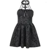 캐주얼 드레스 할로윈 검은 미니 파티 드레스 민소매 크로스 디자인 고지와 그 링 Y2K 스윙 런웨이 매일 썬 드레스하라 주쿠 고딕