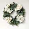 Christmas Decorations White Hydrangea Green Leaves Eucalyptus Garland Home Decor Artificial Flower Wreath For Wedding Decoration Christmas Ornament 231211