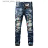 Jeans voor heren Street Fashion herenjeans Retro blauw stretch slim fit geschilderde gescheurde jeans Heren gesplitste designer hiphop denim bikerbroek Hombre Q231213