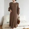 Casual Dresses Miyake Folds 2024 Spring French Lantern Sleeve Dress Solid Color Pendder Liten doft