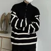 Men's Sweaters Black White Sweater Zipper Neckline Fall Winter With Stand Collar Striped Color Matching For Mid