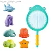 Bath Toys Kid Bathing Toys Spray Water Net Fishing Shark Set Children Animal Kneading Music Floating Playing Game Baby Bathroom Rubber Toy Q231212