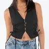 Kvinnors tankar Chronstyle Women Summer Slim Tank Tops Solid Color Front Buttons Up Mini Vest Side Criss-Cross Tie-up Waistcoat Streetwear