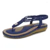 Sandales d'été pour femmes, tongs tissées de Style bohémien, chaussures à talons plats, grande taille, à la mode, 2023